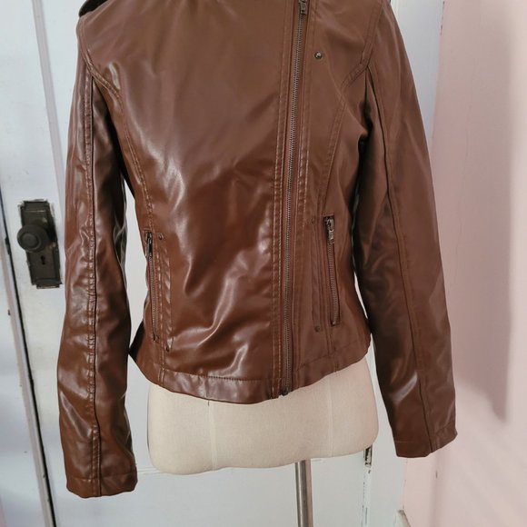 LA Redoute Collections Brown Leather Jacket Size 6 - Picture 8 of 11